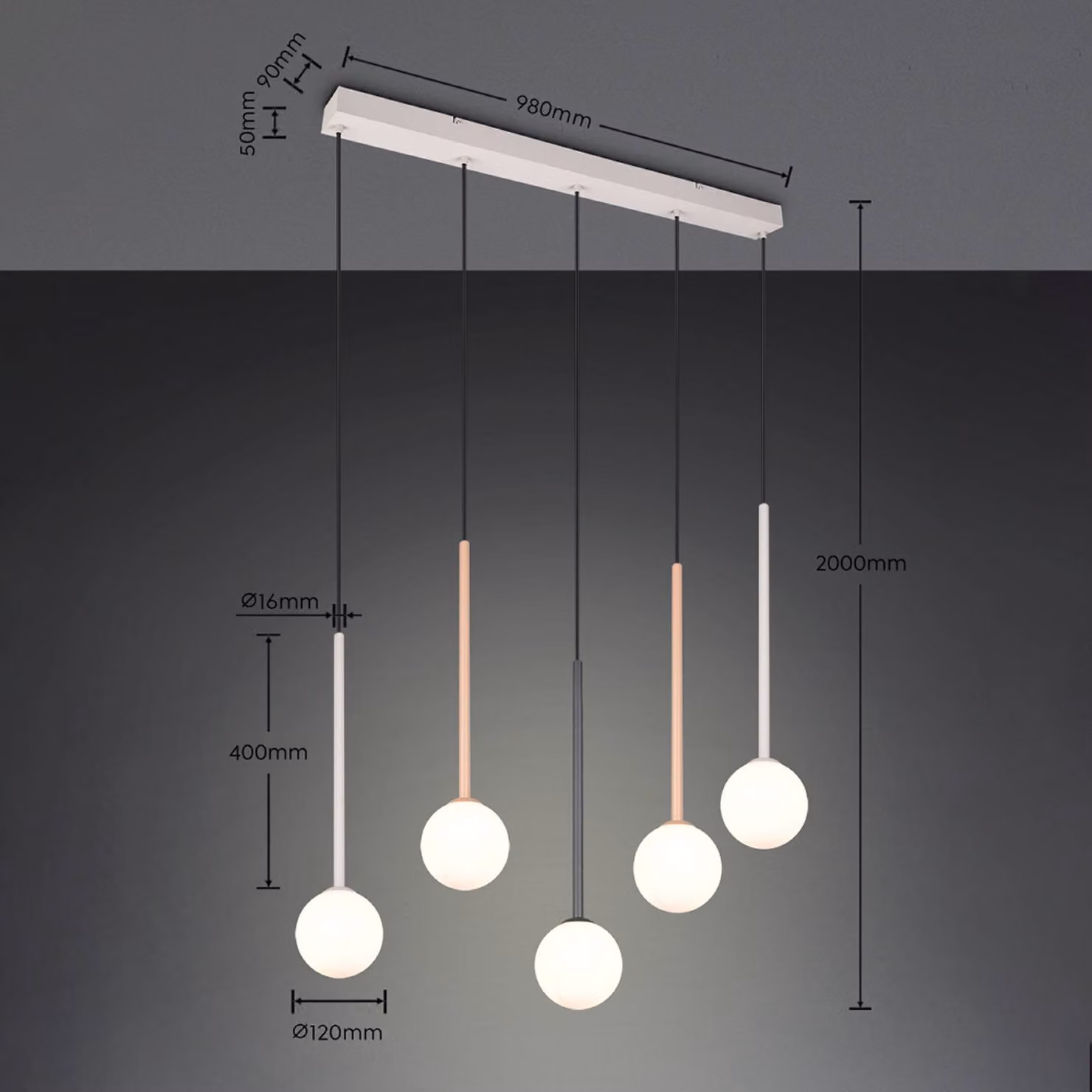 Trio Lighting Lampada a sospensione Firano, Multicolore, Soggiorno / Sala da pranzo, Metallo, Moderno, Lampada a sospensione