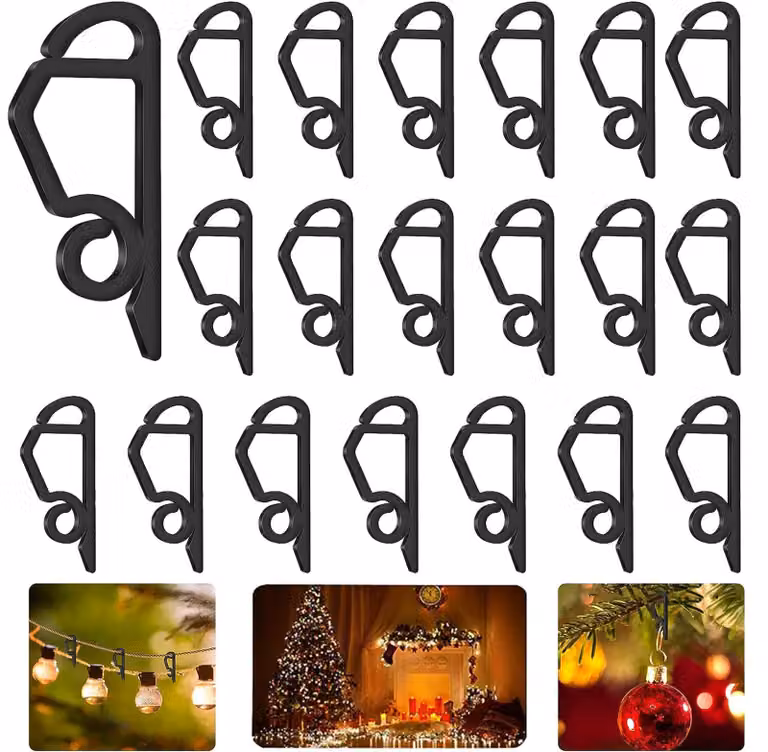 120 clip per luci natalizie, mini ganci per grondaie, colore nero, plastica