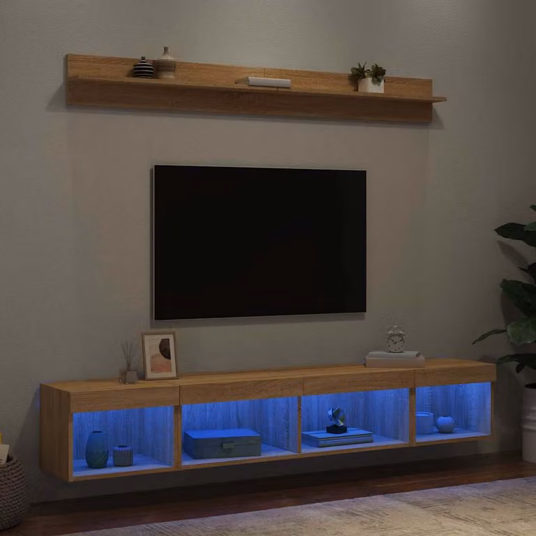 Mobile TV da parete vidaXL con LED in legno multistrato Rovere Sonoma color marrone opaco