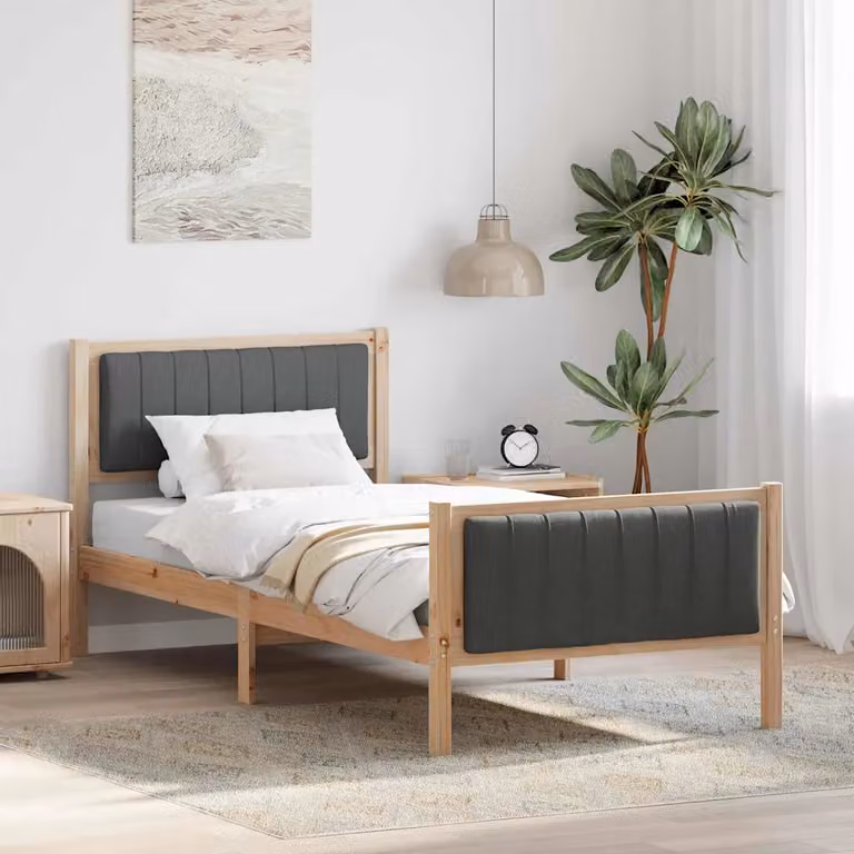 Struttura del letto moderna vidaXL in legno di pino marrone e grigio scuro L/P/H: 90 x 190 cm