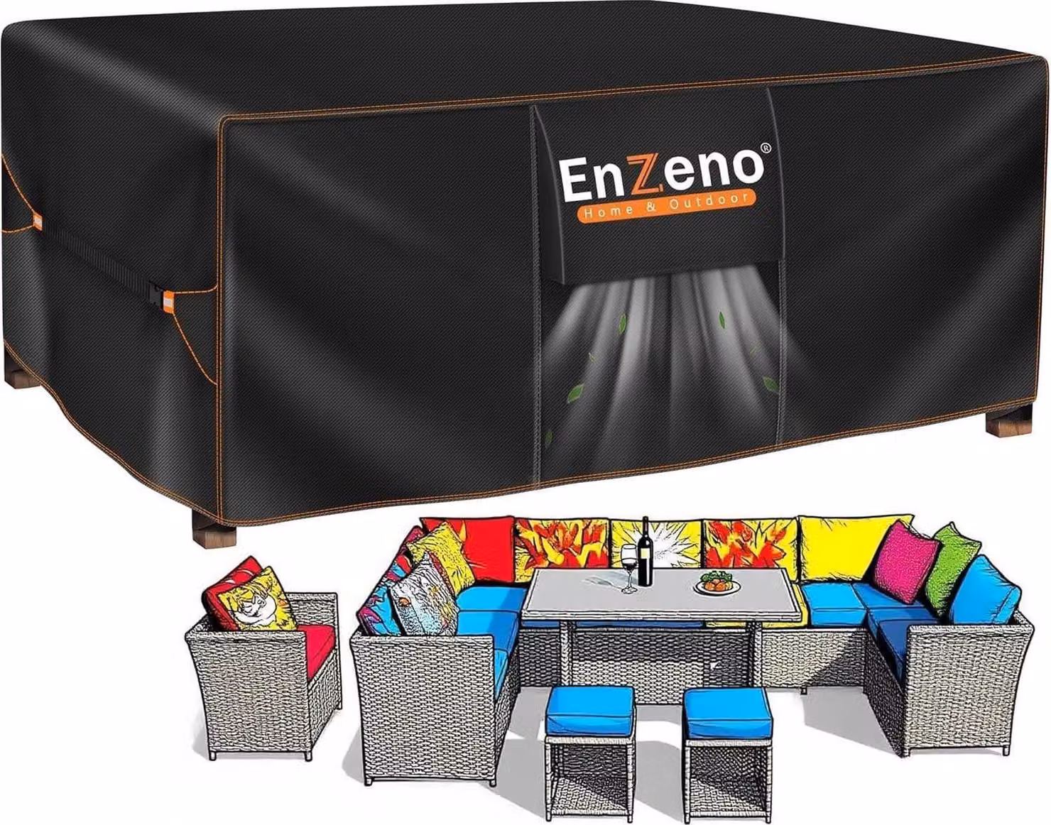 Copriletto Enzeno 200x200x90cm, impermeabile, tessuto Oxford 420D, forma a L