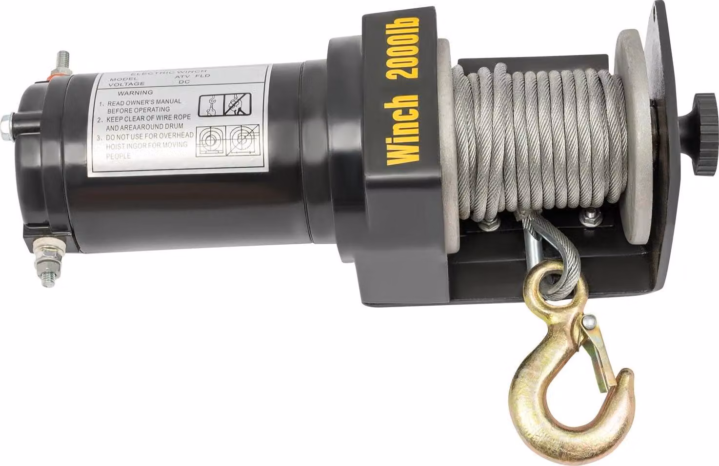 Argano elettrico - Argano di sollevamento/trazione con comando manuale - 12 V CC - 200 kg di sollevamento - 900 kg di trazione - 4 m/min - Fune in acciaio 4 mm - IP67 - Nero