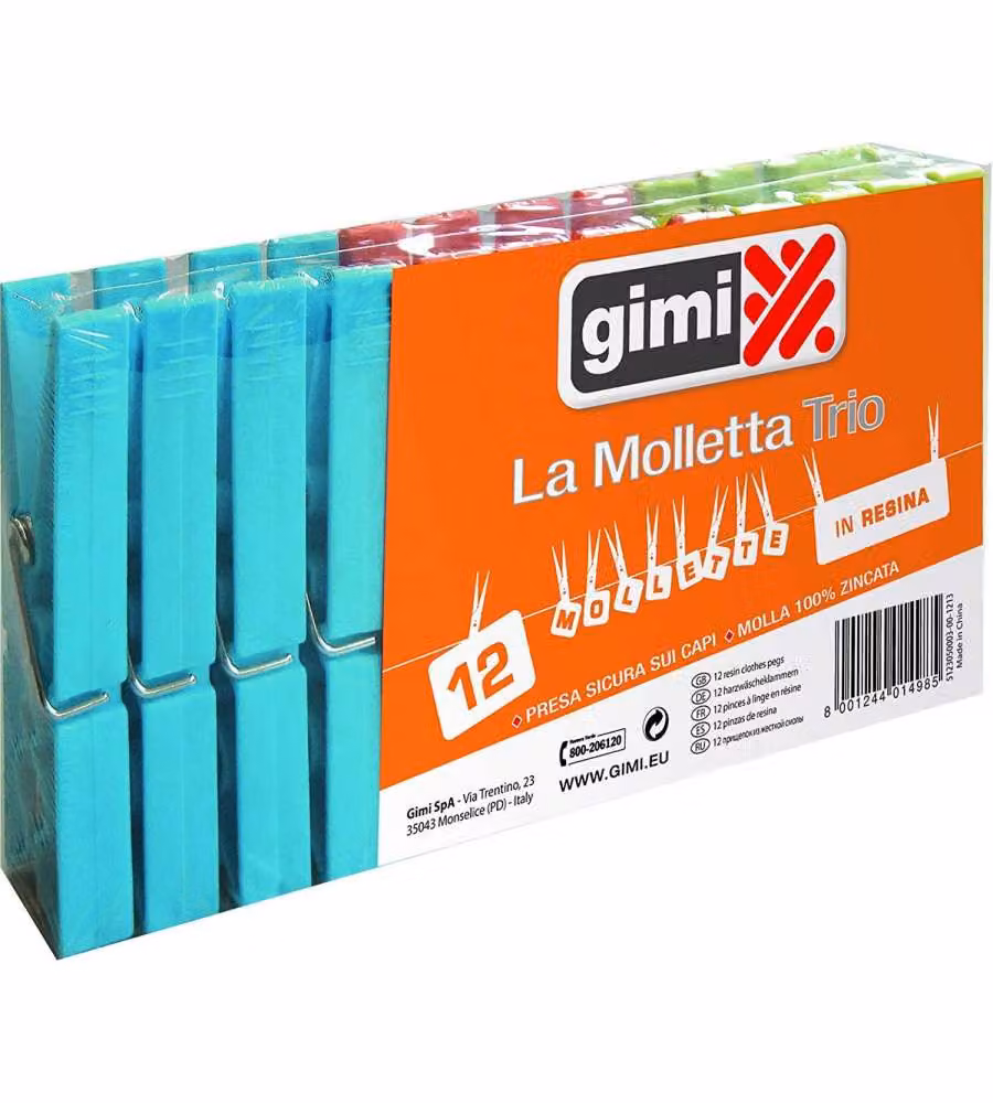 GIMI Molletta Trio Multicolore 12 Pz 2x1.5x9 cm per Casa e Giardino