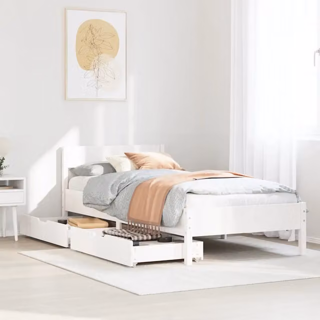 Letto singolo in legno massello di pino bianco vidaXL con doghe fisse L/P/H: 195.5 x 90 x 71.5 cm