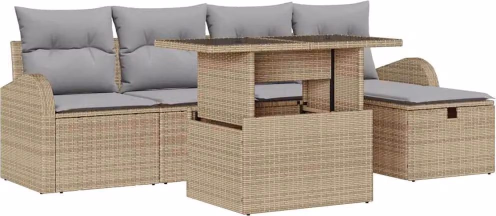 Set Divano da Giardino con cuscino 6 pcs Beige Poly Rattan