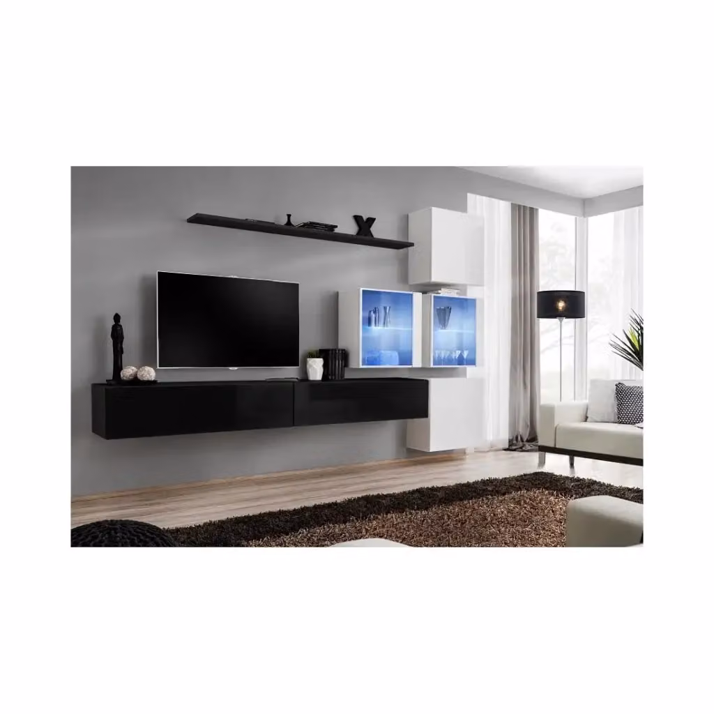 Set di mobili da soggiorno Meublorama SWITCH XIX in MDF nero e bianco lucido L: 310 cm, P: 40 cm, H: 200 cm – 2