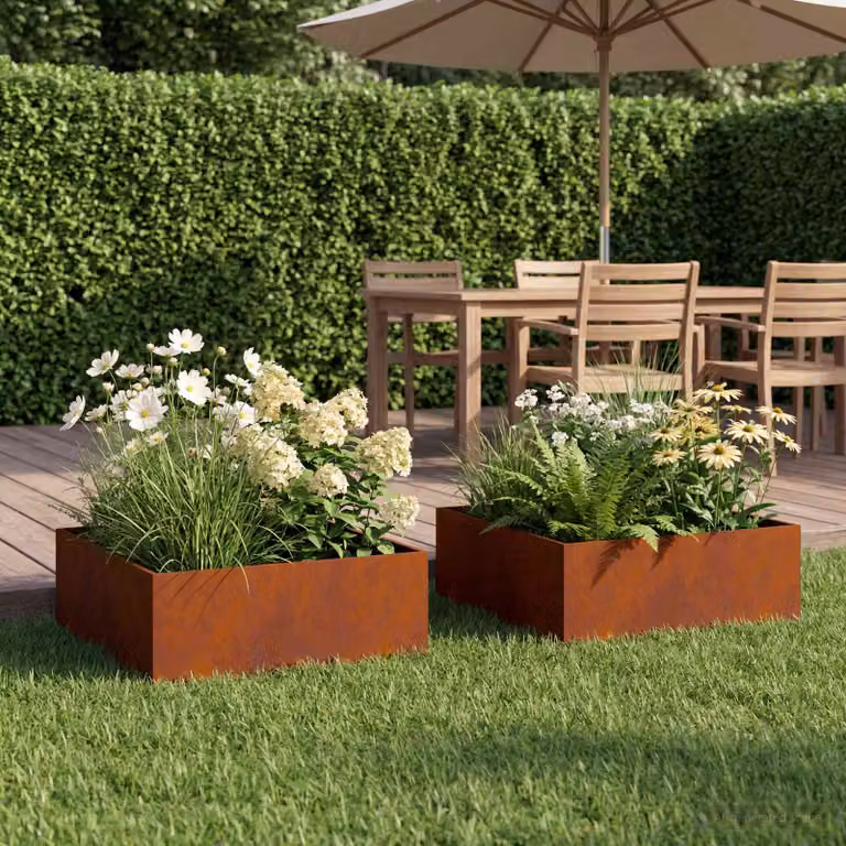 Set di 2 vasi da giardino vidaXL in acciaio color marrone, L/P/H: 40 x 40 x 20 cm