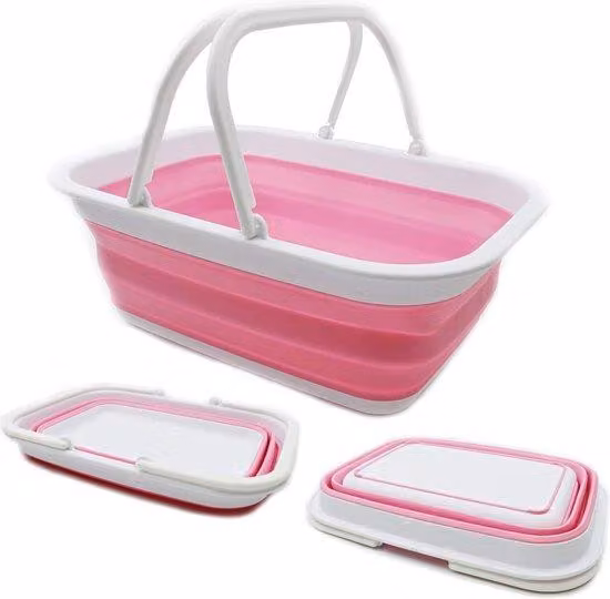 Contenitore portatile leggero da 9,2 litri per picnic/gite, borsa pieghevole per la spesa, contenitore di stoccaggio portatile e salvaspazio (bianco/rosso)