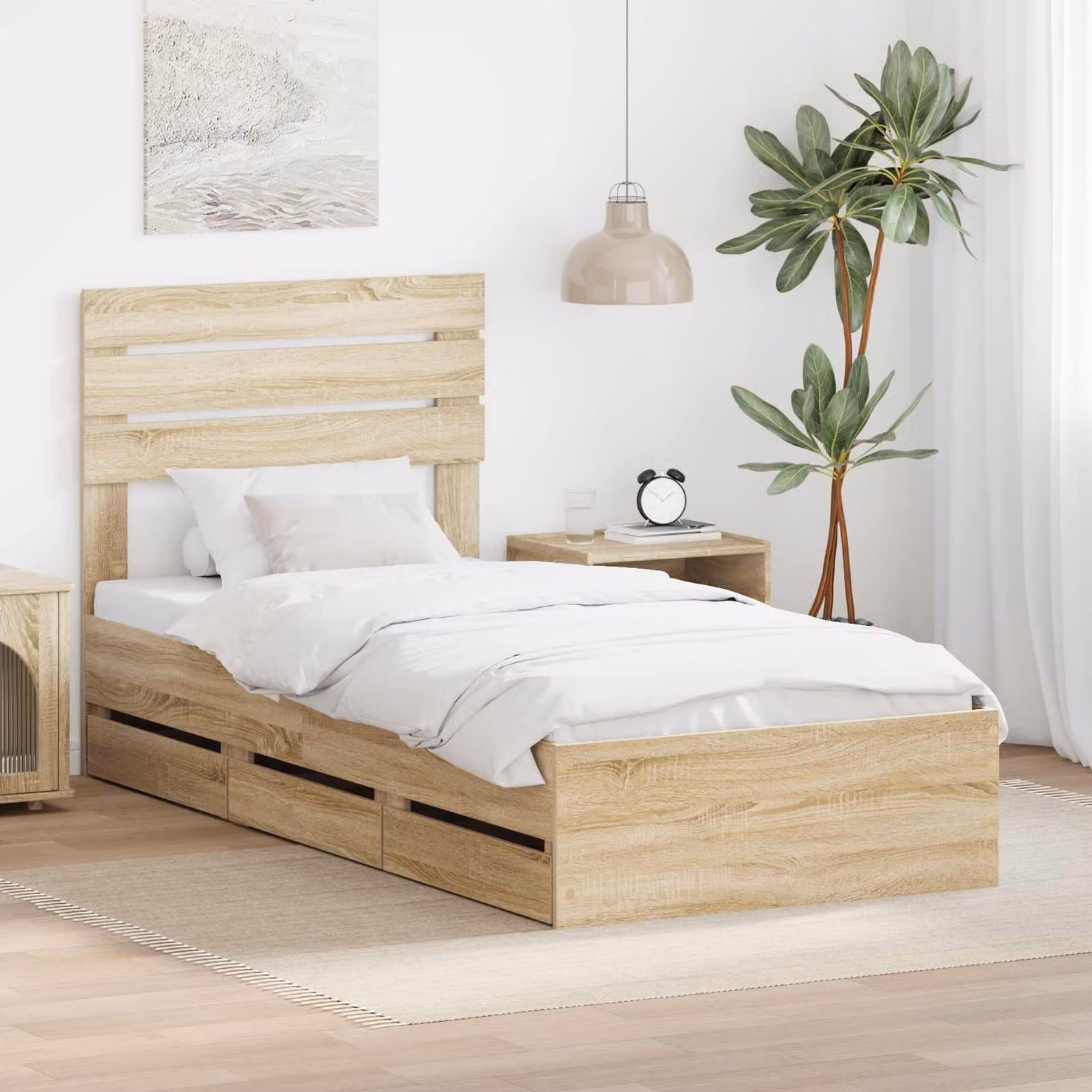 Struttura del letto con cassetto vidaXL in Rovere Sonoma, colore marrone, L 100 x P 200 cm