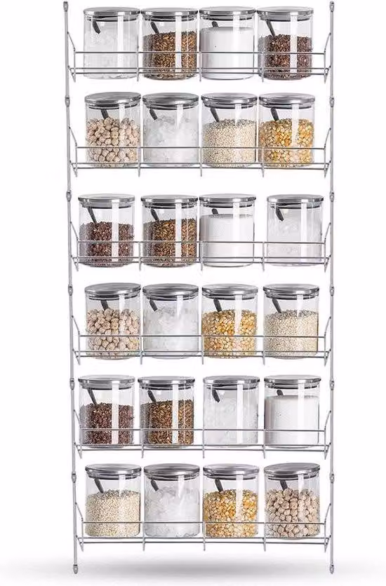 Mobilietti con specchio cromato e struttura a più strati cromata, cestino per erbe aromatiche e organizer per l'armadio a 6 ripiani.