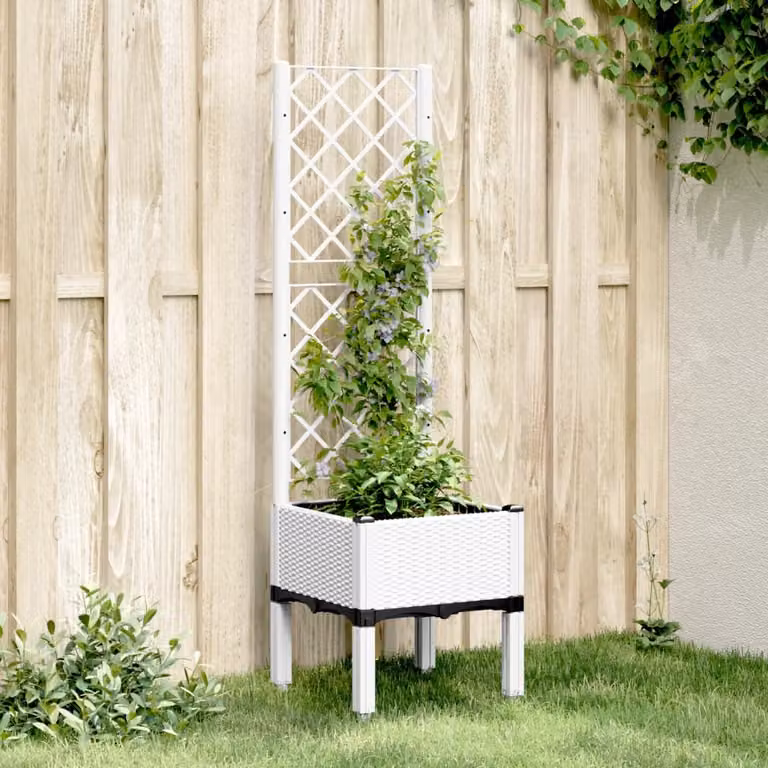 Fioriera da giardino con traliccio vidaXL bianca in plastica L/P/H: 40 x 40 x 142 cm