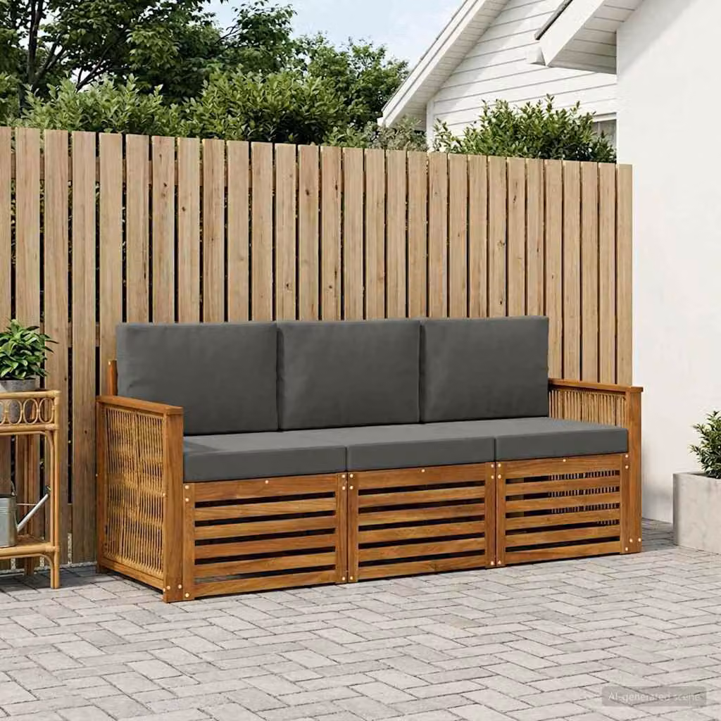 Set di divani da giardino vidaXL in legno di acacia massello con cuscini inclusi, modello moderno in marrone e grigio
