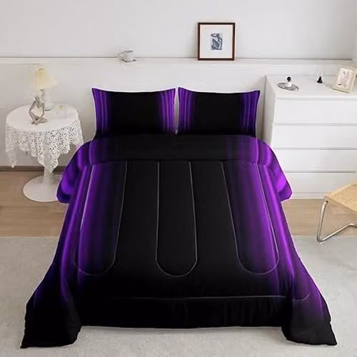 Set di lenzuola geometriche per bambini e adolescenti, nei colori viola e nero