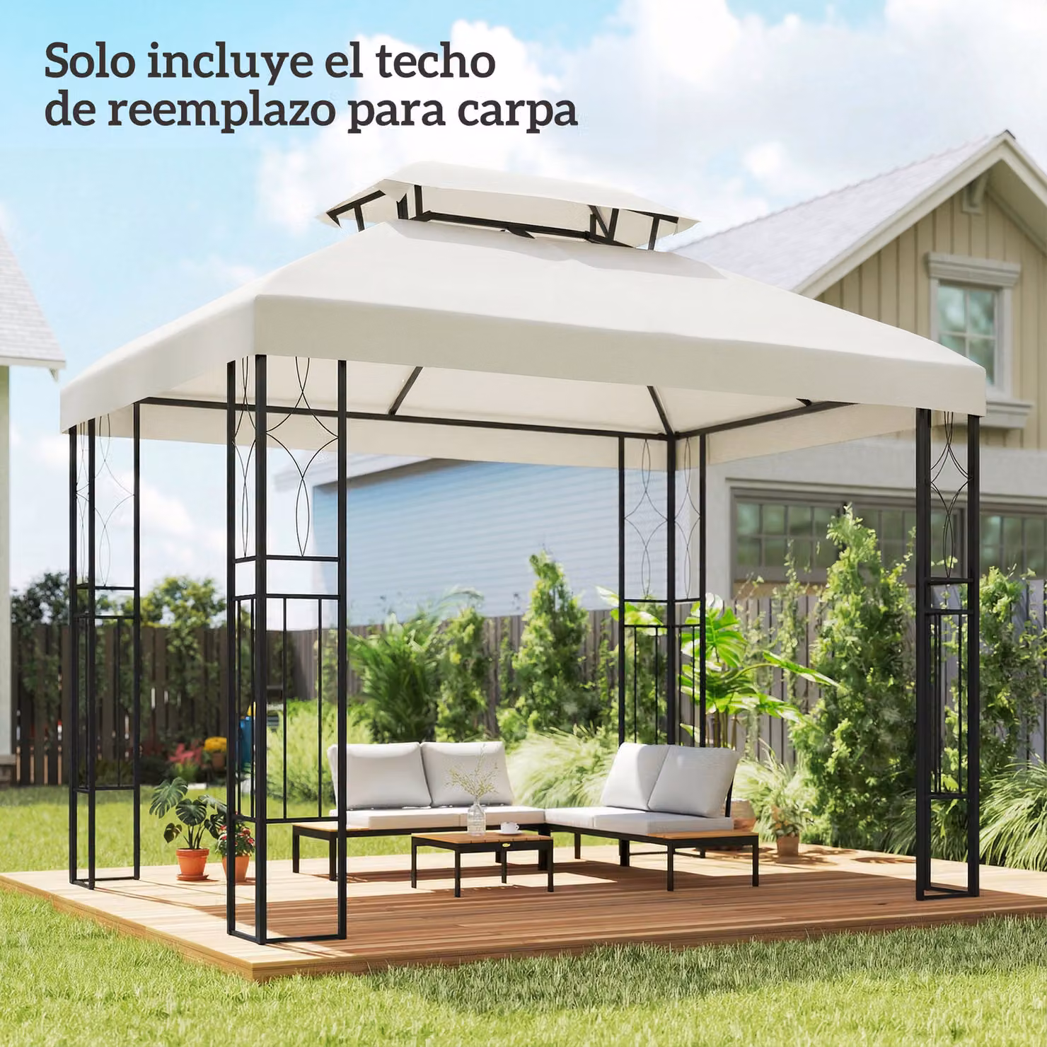Telo di ricambio Outsunny per tendalino con tetto doppio, protezione UV e fori di drenaggio, colore beige, 4 x 3 m – 2