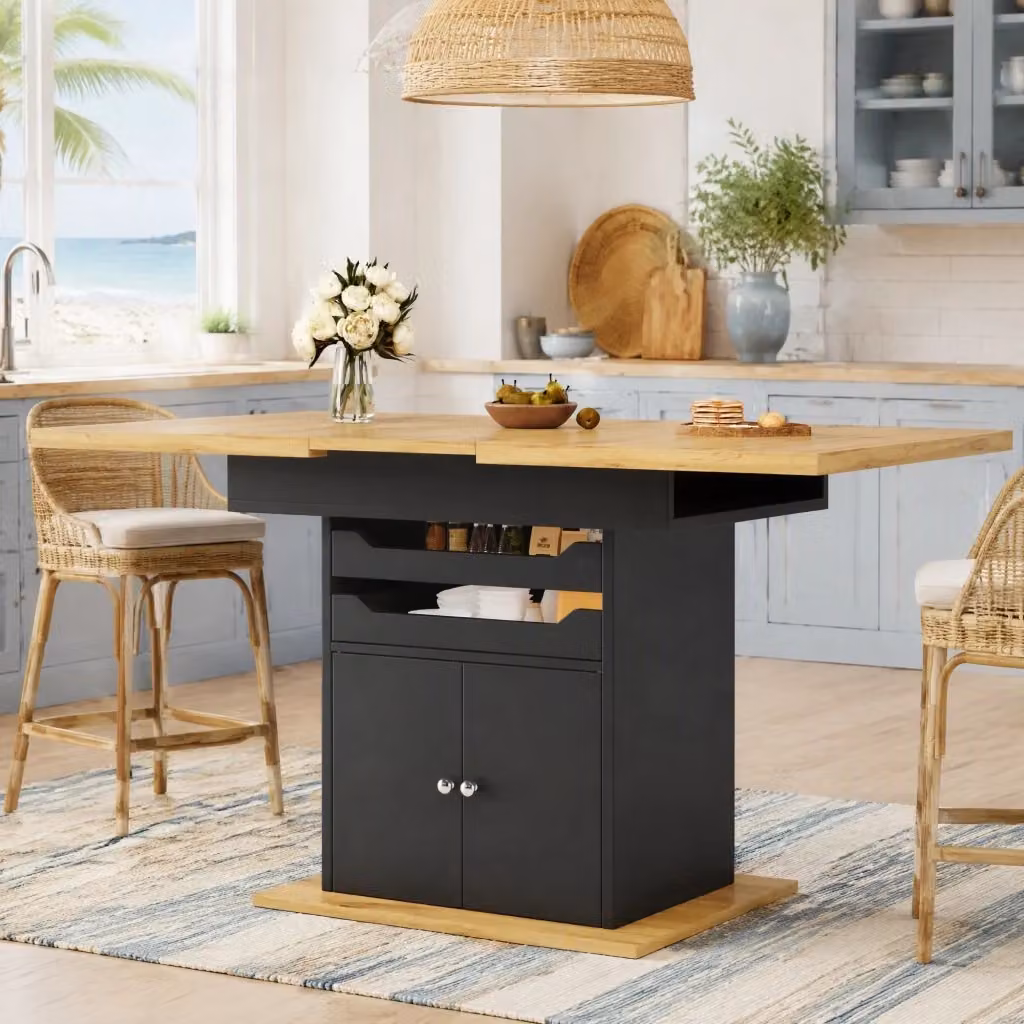 Tavolo da pranzo allungabile REDOM moderno in MDF nero con base in metallo L/P/H: 110-140 x 80 x 76 cm – 2