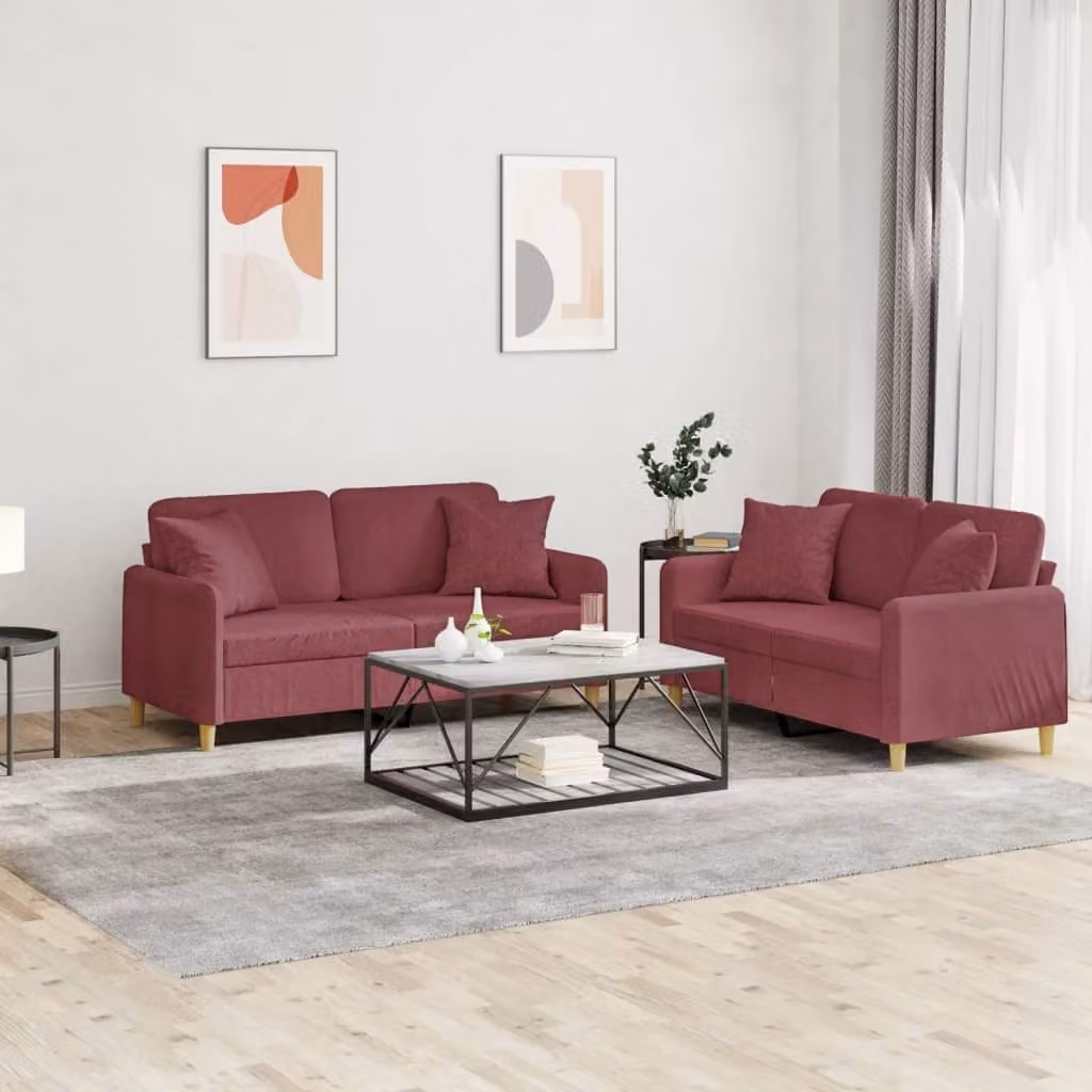 Maison Exclusive - Set divano a 2 posti con cuscini in tessuto bordeaux