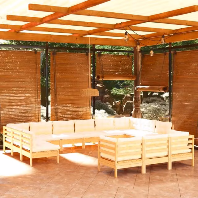 Set Salotto da Giardino vidaXL a forma a U in Legno di Pino con Cuscini Beige – 1