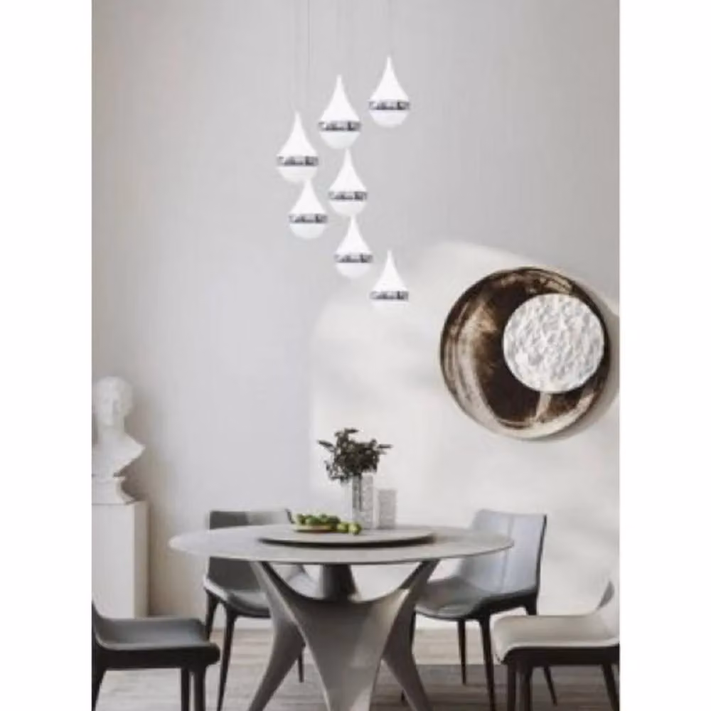 Lampada a Sospensione LED Trade Shop Traesio Design a Goccia Cascata 80W Bianco e Cromo – 2
