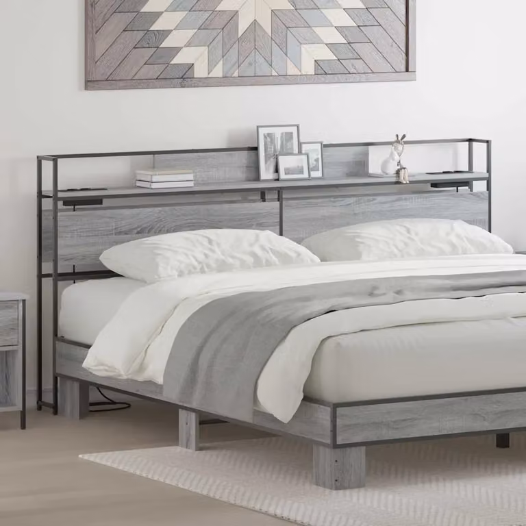 Testata letto con contenitore e porta USB vidaXL, Grigio sonoma, L: 180 cm, H: 98 cm, P: 15 cm
