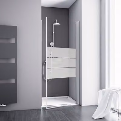 Porta doccia in nicchia con anta a battente SCHULTE Alexa Style 2.0 ExpressPlus 90 cm profilo alluminio vetro decoro Depoli Light