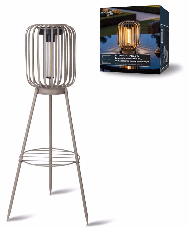 Lampada solare a LED, modello 3in1, per esterni, adatta per giardino, con luce bianca calda, sensore di luminosità, grado di protezione IP44, lampada solare senza fili, ideale per terrazza, balcone e illuminazione del giardino, colore beige