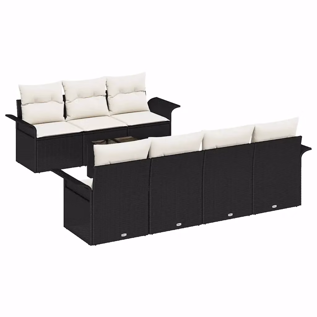Set Divano da Giardino vidaXL 8 Pezzi Nero con Cuscini e Tavolino in Vetro per Terrazza e Balcone – 2