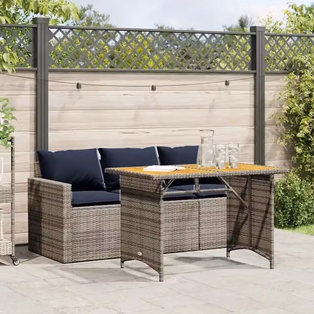 Set da Pranzo da Giardino 2 pz con Cuscini in Polyrattan Grigio 366339