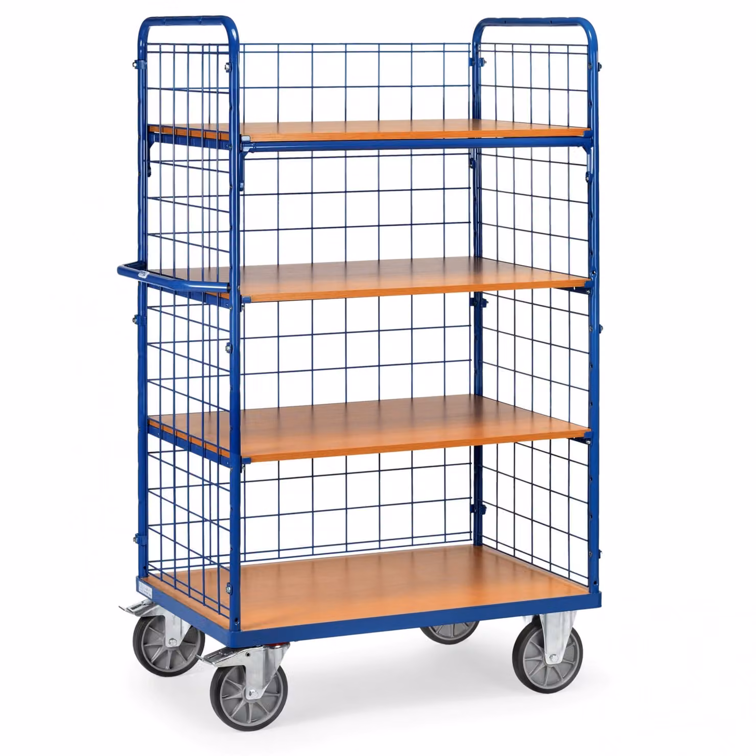 Carrello a ripiani Fetra con sponde laterali e pareti longitudinali 4 ripiani 1200x800
