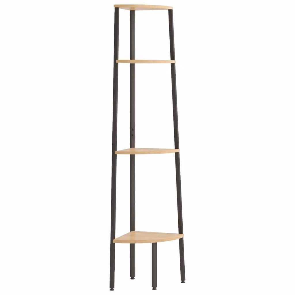 Scaffale angolare a 4 ripiani marrone chiaro e nero 45,5x31,5x150 cm