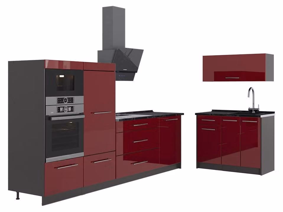 Cucina Vicco Fame-Line Bordeaux lucido/Antracite 380 cm senza piano di lavoro, Model 64075