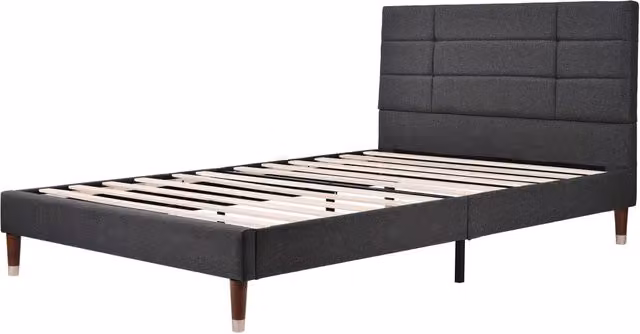 Letto imbottito matrimoniale 140x200 cm con rete a doghe, struttura in lino grigio scuro con testiera imbottita