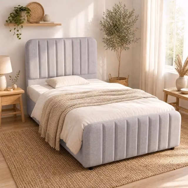Letto imbottito per bambini 90x200 cm grigio con contenitore idraulico