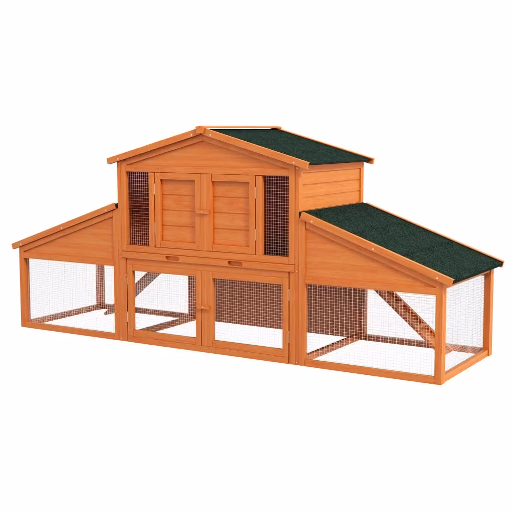 Gabbia per conigli XXL Xylo a 2 piani in legno massello di pino, colore marrone/arancione, L 225 cm x P 70 cm x H 100 cm – 2