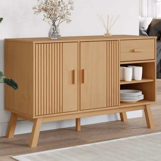 Credenza Buffet Armadio da Cucina OLDEN Design Mania in Legno Massello di Pino Marrone L: 114 cm, P: 43 cm, H: 73,5 cm
