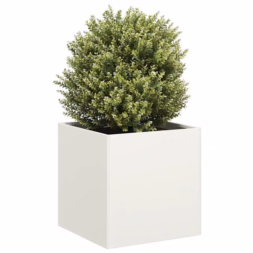 Fioriera bianca vidaXL in acciaio per giardino ornamentale o erbe aromatiche L/P/H: 40 x 40 x 40 cm