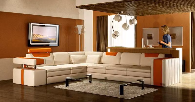 Divano ad angolo, divano imbottito, divano, angolo salotto, set componibile, pelle, modello PH317
