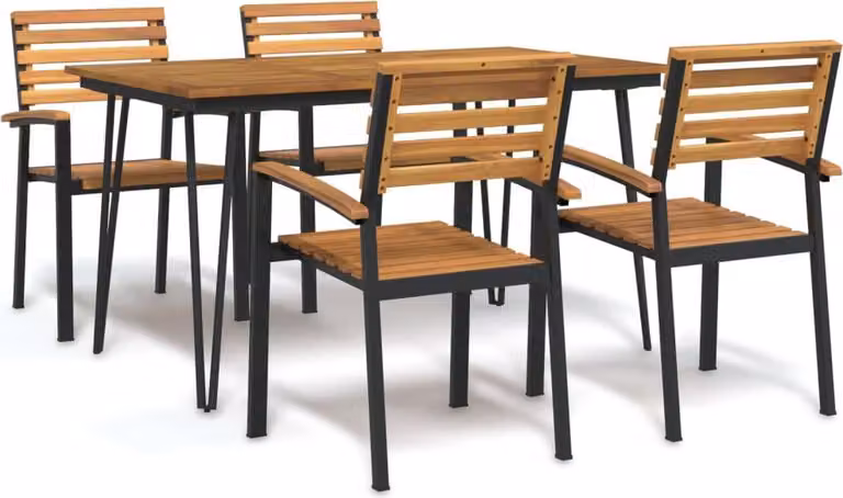 vidaXL Set da pranzo da giardino a 5 pezzi in legno massiccio di acacia e metallo