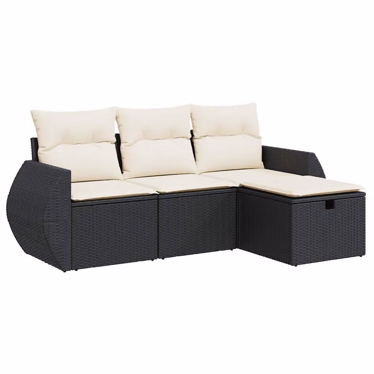 Set Divani da Giardino 4 pz con Cuscini Nero in Polyrattan