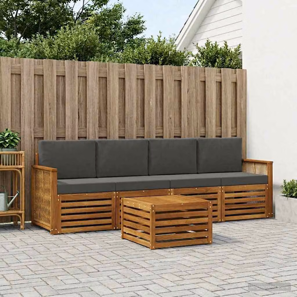 Set di divani da esterno vidaXL in legno di acacia con cuscini, 5 pezzi, Beige e Antracite