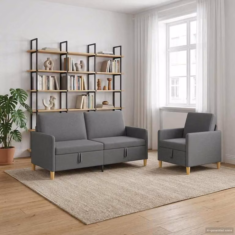 Set di 2 divani moderni vidaXL con contenitore a sollevamento, rivestimento in tessuto grigio e marrone per soggiorno