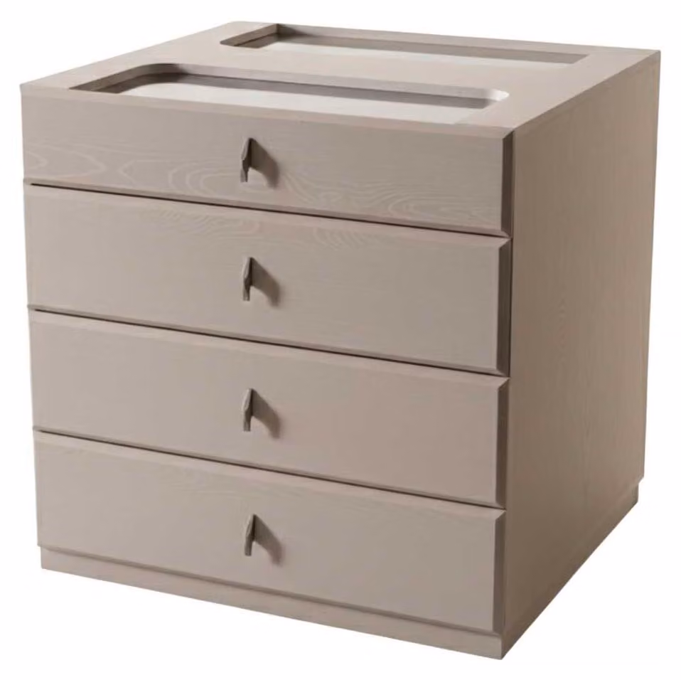 Comò in stile moderno, colore beige, capiente, di forma quadrata, nuovo, per camera da letto