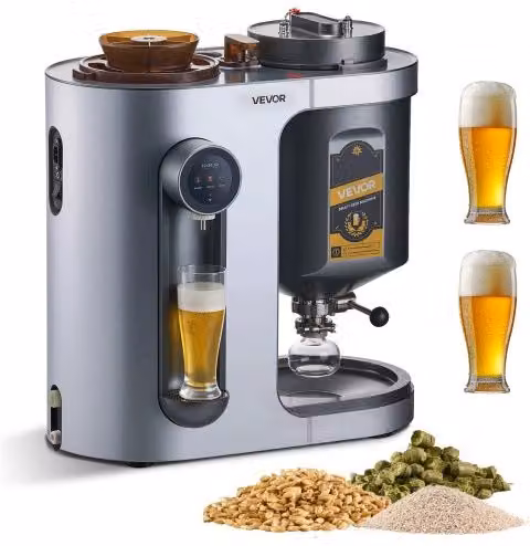 VEVOR Macchina per Produzione di Birra Fatta a Casa, 13 Litri, 1500 W, con Caldaia di Ammostamento e Serbatoio Interno in Acciaio Inox 304, Colore Argento