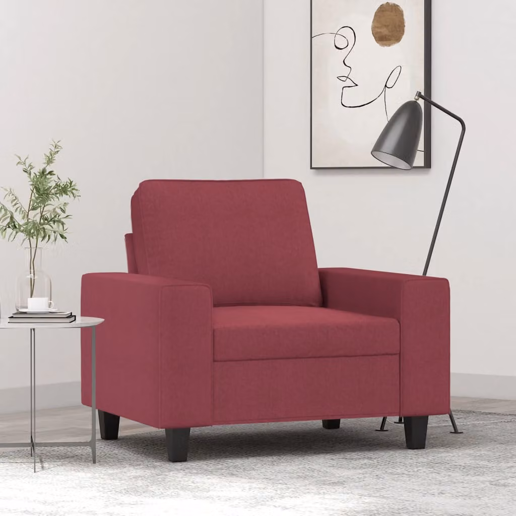 Poltrona lounge moderna vidaXL in tessuto rosso con struttura in metallo e braccioli