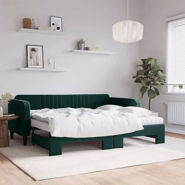 Divano Letto Estraibile vidaXL in Velluto Verde con Cassetto per Materasso 90x200 cm – 1