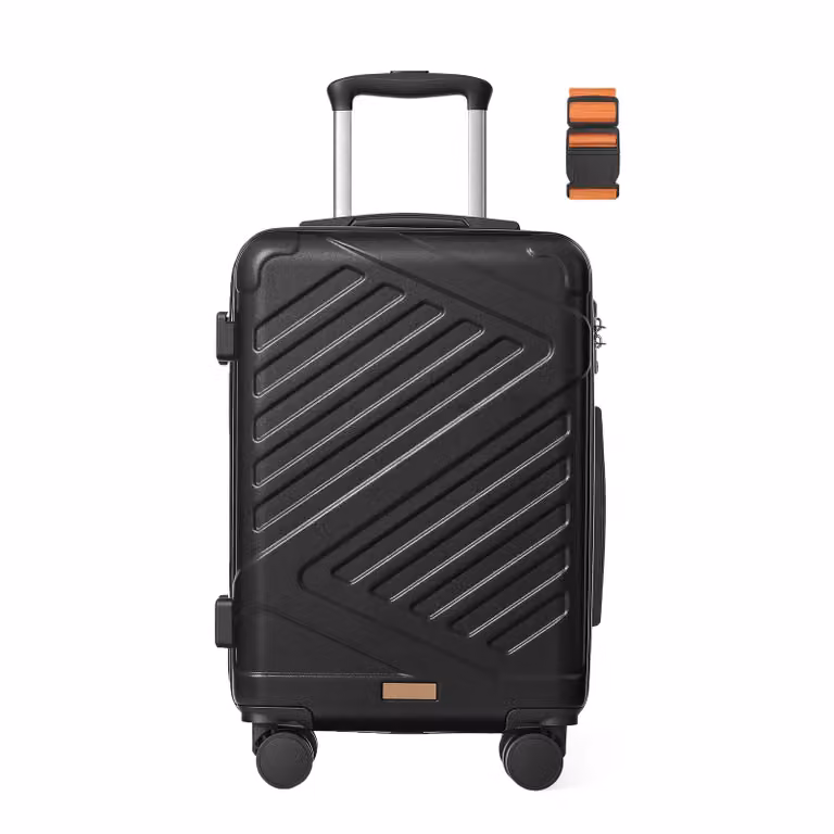Trolley da Viaggio Valigia Espandibile con Cinghia e Chiusura TSA, Nero Inchiostro / M (55 x 36 x 20 cm)