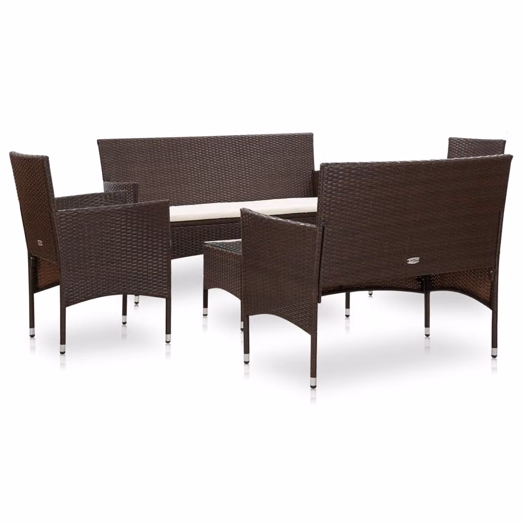 set 5 pezzi da giardino con cuscini in poly rattan marrone