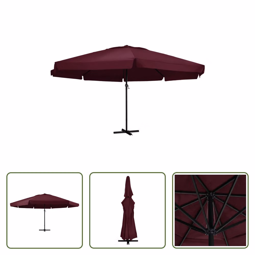 Ombrellone The Living Store con palo in alluminio da 600 cm, rosso bordeaux