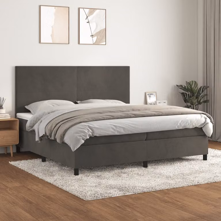 Letto Ibrido vidaXL con Giroletto a Molle e Materasso in Velluto Grigio e Bianco L/P/H: 200 x 200 x 128 cm