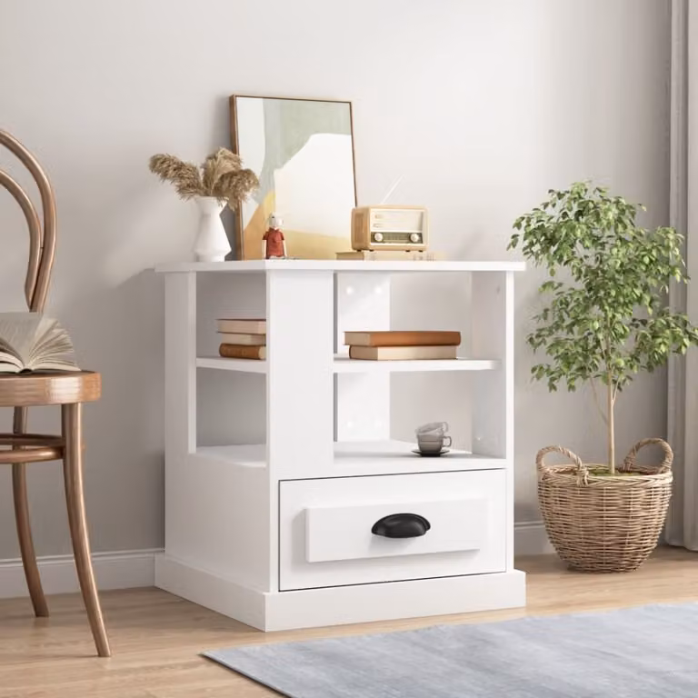 vidaXL Tavolino Quadrato Bianco in Legno Multistrato e MDF L/P/H: 50 x 50 x 60 cm