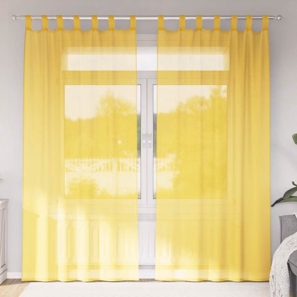 Set di 2 tende in voile semi-trasparenti vidaXL, colore giallo, con tasche per asta